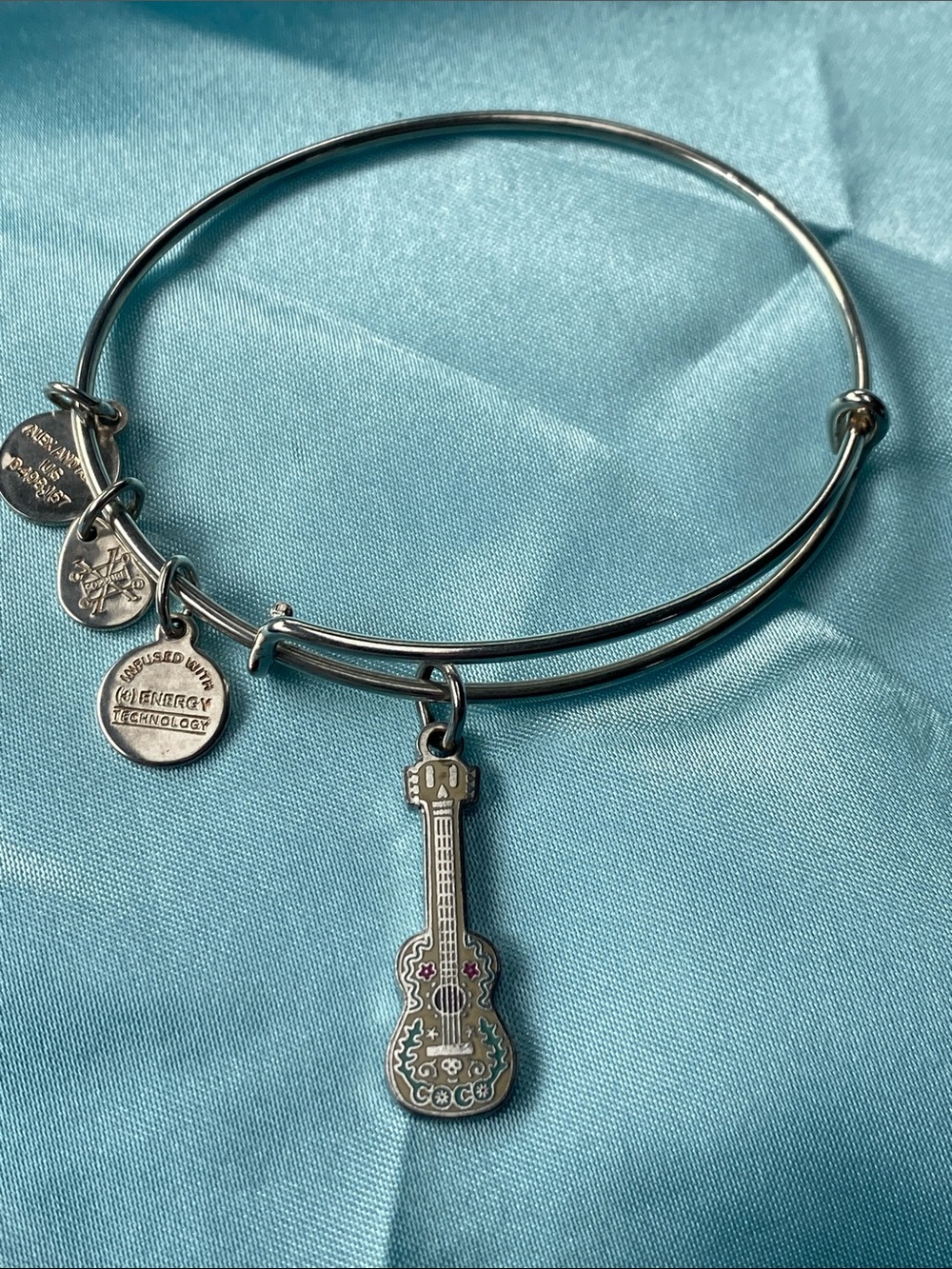 Alex and Ani Disney Silver tone CoCo Guitar Charm Bangle Bracelet